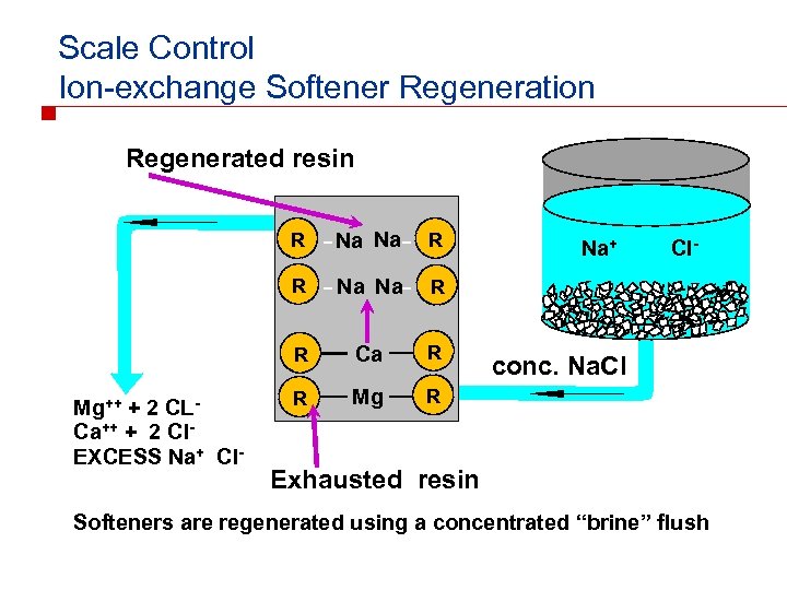 Scale Control Ion-exchange Softener Regeneration Regenerated resin R R R Na Na R R