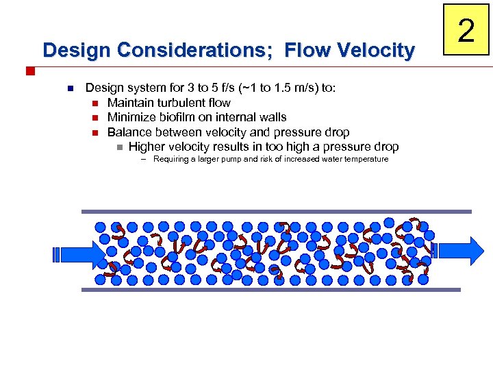 Design Considerations; Flow Velocity n Design system for 3 to 5 f/s (~1 to