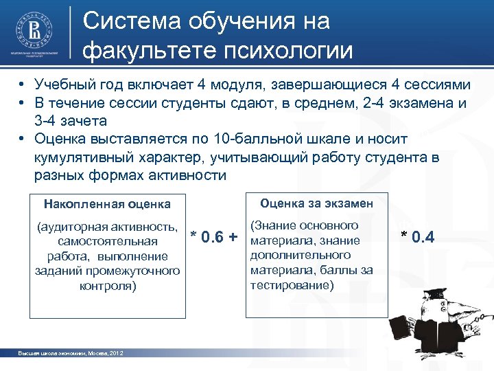 Система обучения на факультете психологии • Учебный год включает 4 модуля, завершающиеся 4 сессиями