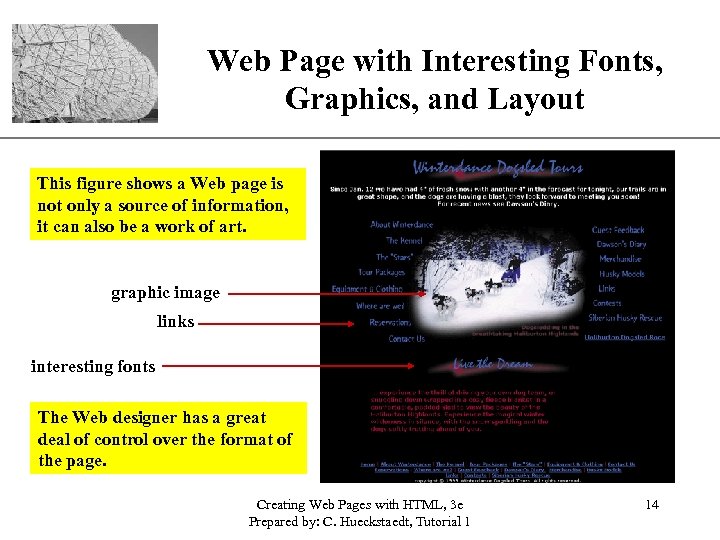 Web Page with Interesting Fonts, XP Graphics, and Layout This figure shows a Web