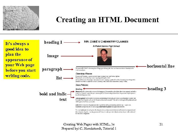 Creating an HTML Document It’s always a good idea to plan the appearance of