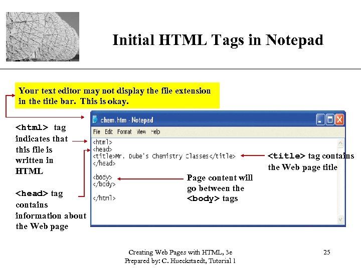 Initial HTML Tags in Notepad XP Your text editor may not display the file