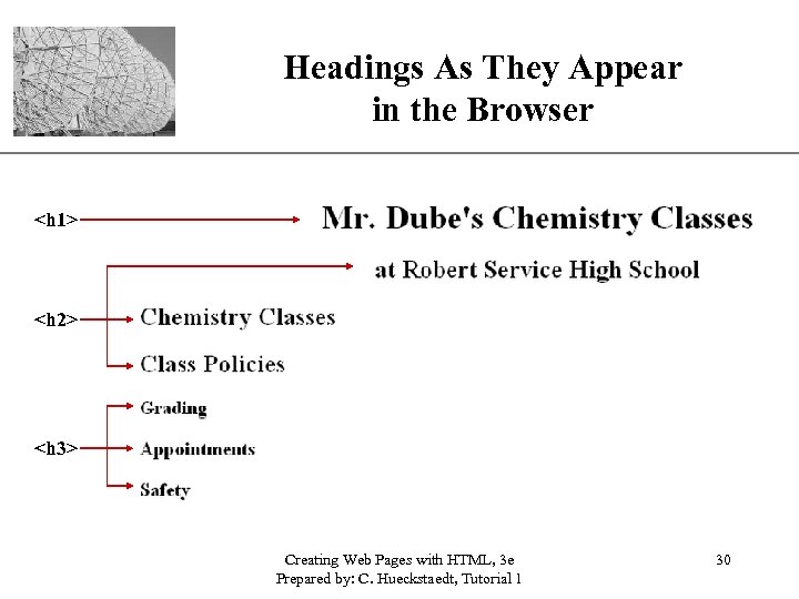 Headings As They Appear in the Browser XP <h 1> <h 2> <h 3>