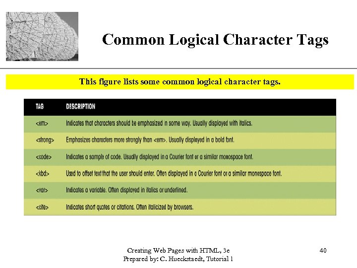 XP Common Logical Character Tags This figure lists some common logical character tags. Creating