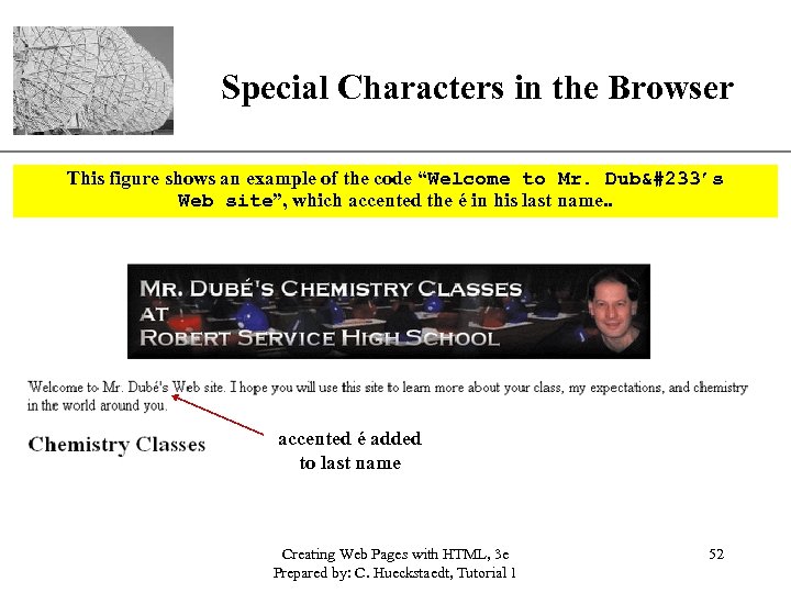 XP Special Characters in the Browser This figure shows an example of the code