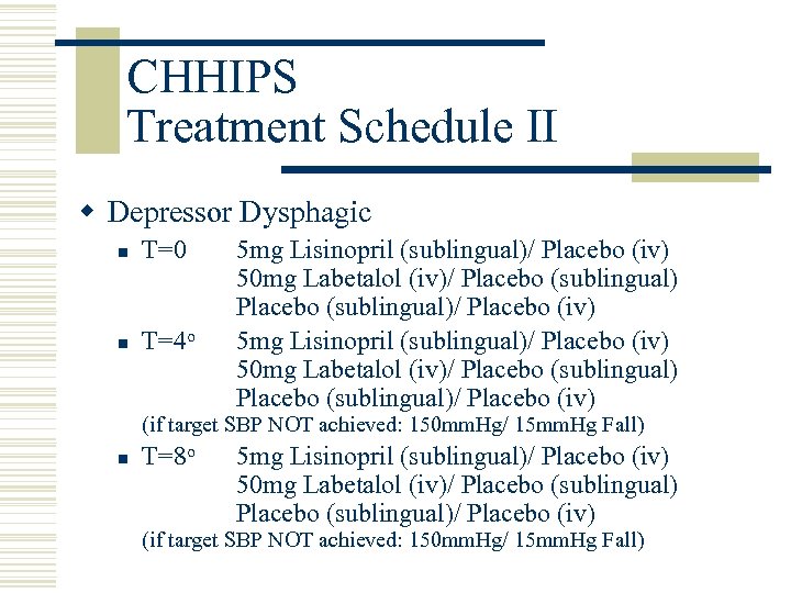 CHHIPS Treatment Schedule II w Depressor Dysphagic n T=0 n T=4 o 5 mg