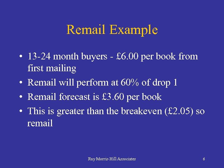 Remail Example • 13 -24 month buyers - £ 6. 00 per book from