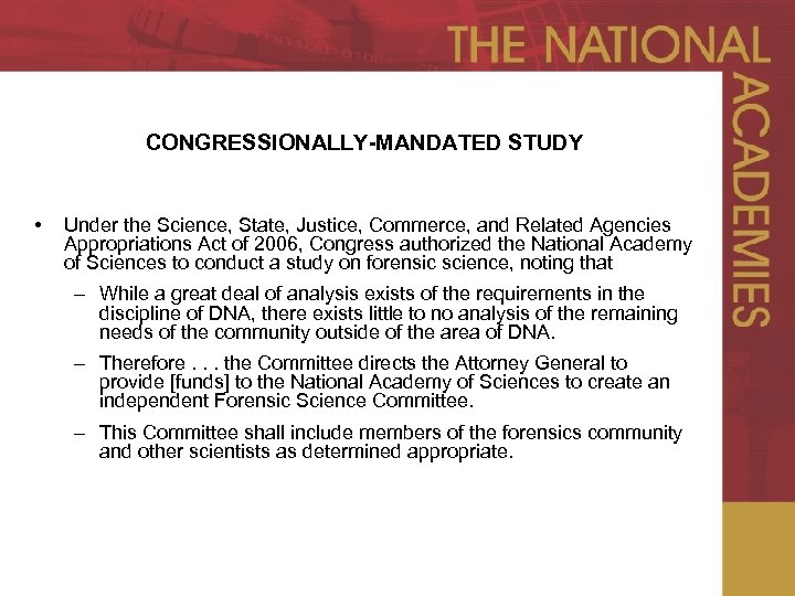 CONGRESSIONALLY-MANDATED STUDY • Under the Science, State, Justice, Commerce, and Related Agencies Appropriations Act