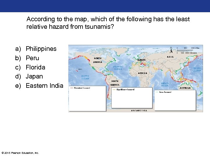 According to the map, which of the following has the least relative hazard from