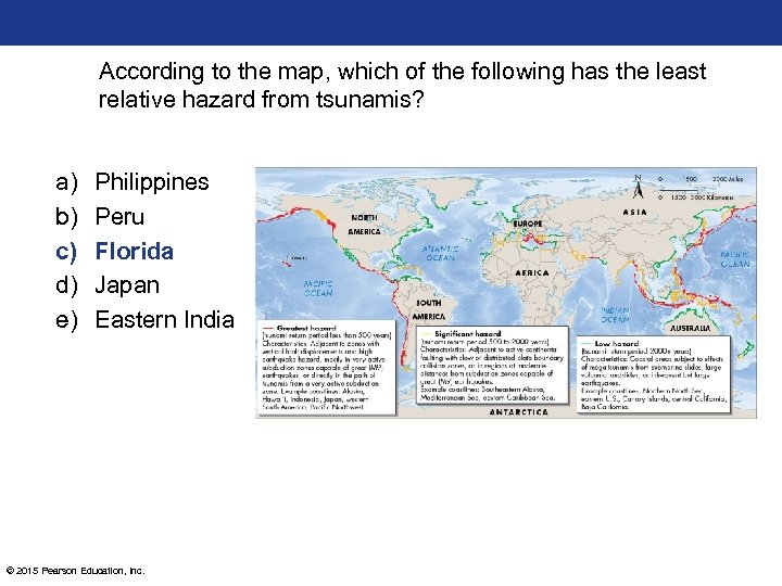 According to the map, which of the following has the least relative hazard from