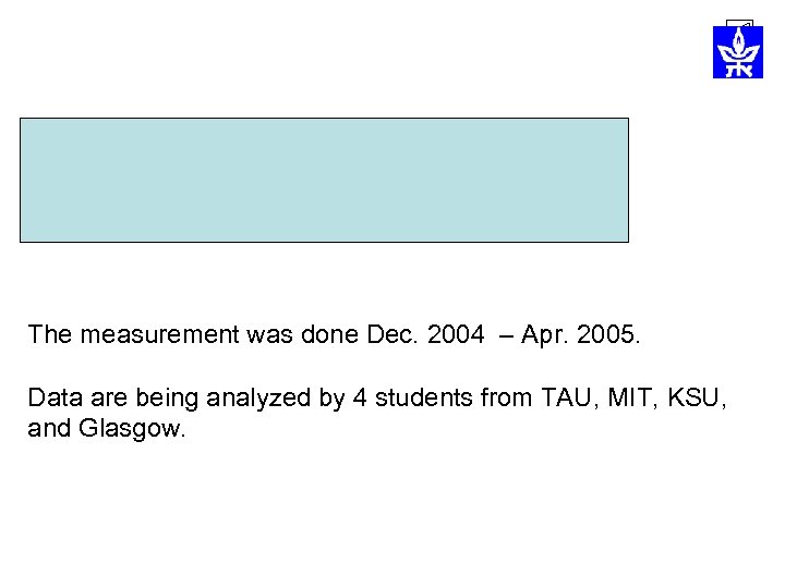The measurement was done Dec. 2004 – Apr. 2005. Data are being analyzed by