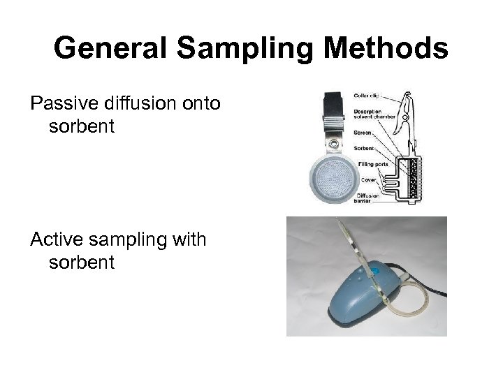 General Sampling Methods Passive diffusion onto sorbent Active sampling with sorbent 
