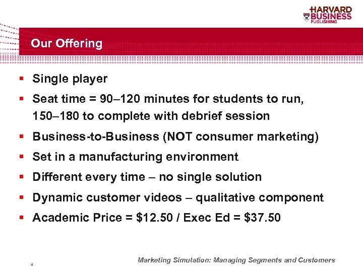 Our Offering § Single player § Seat time = 90– 120 minutes for students