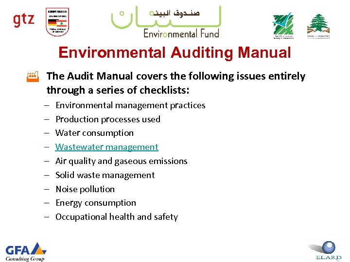 Environmental Auditing Manual The Audit Manual covers the following issues entirely through a series