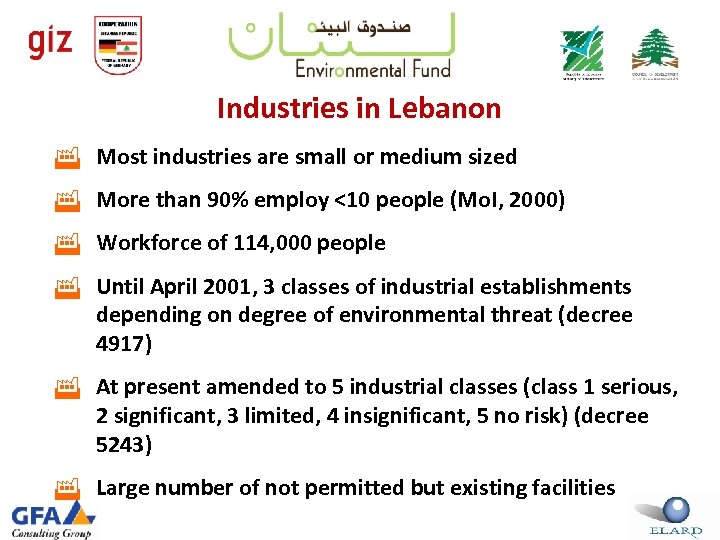 Industries in Lebanon Most industries are small or medium sized More than 90% employ