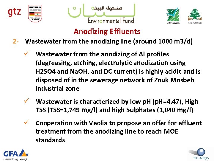 Anodizing Effluents 2 - Wastewater from the anodizing line (around 1000 m 3/d) ü