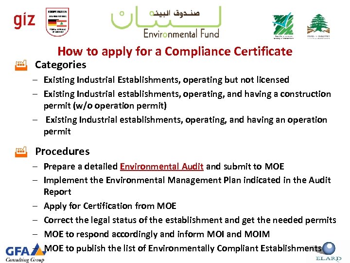 How to apply for a Compliance Certificate Categories – Existing Industrial Establishments, operating but