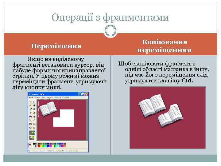 Операції з франментами Переміщення Якщо на виділеному фрагменті встановити курсор, він набуде форми чотиринаправленої