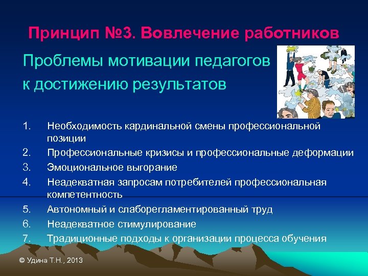Принцип № 3. Вовлечение работников Проблемы мотивации педагогов к достижению результатов 1. 2. 3.