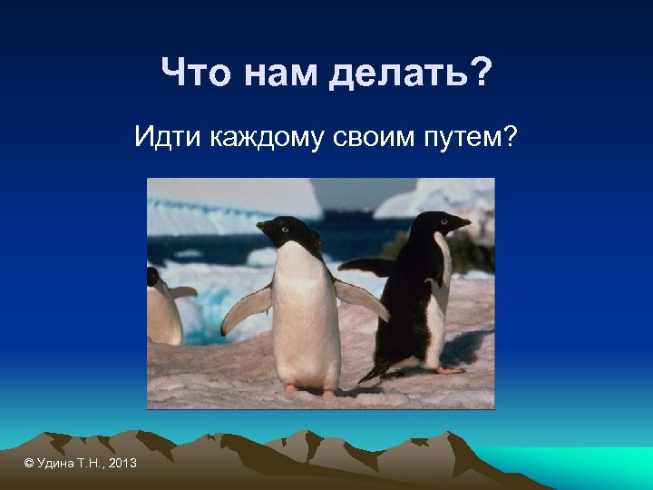 Что нам делать? Идти каждому своим путем? © Удина Т. Н. , 2013 