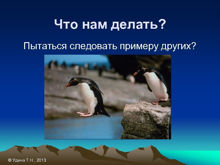 Что нам делать? Пытаться следовать примеру других? © Удина Т. Н. , 2013 