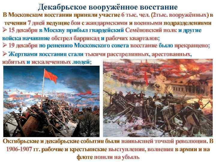 Декабрьское вооружённое восстание В Московском восстании приняли участие 6 тыс. чел. (2 тыс. вооружённых)