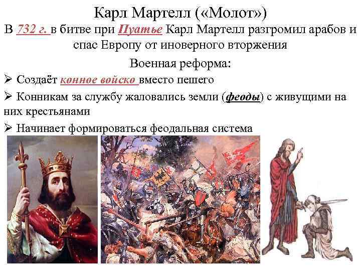 Карл Мартелл ( «Молот» ) В 732 г. в битве при Пуатье Карл Мартелл