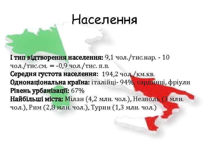 Населення I тип відтворення населення: 9, 1 чол. /тис. нар. - 10 чол. /тис.