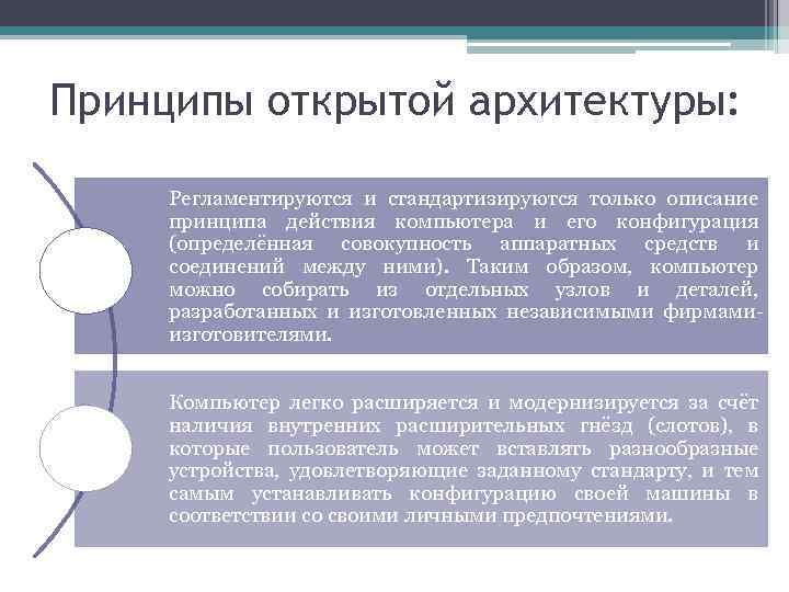 Принципы описания документов. Принцип открытой архитектуры. Принцип открытой архитектуры компьютера. Описать принцип открытой архитектуры.. Реализация принципа открытой архитектуры предусматривает.