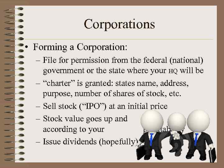 Corporations • Forming a Corporation: – File for permission from the federal (national) government