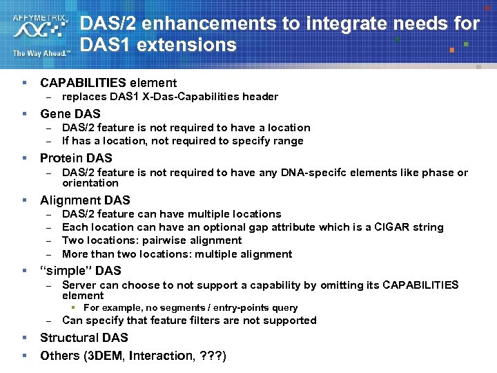 DAS/2 enhancements to integrate needs for DAS 1 extensions § CAPABILITIES element – §