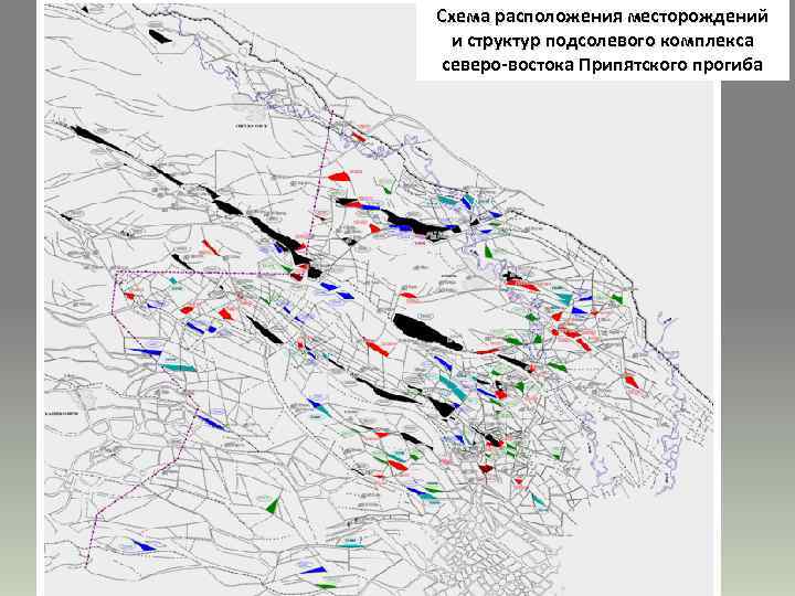 Схема расположения месторождений и структур подсолевого комплекса северо-востока Припятского прогиба 