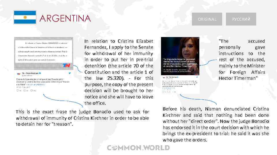 ARGENTINA In relation to Cristina Elizabet Fernandez, I apply to the Senate for withdrawal