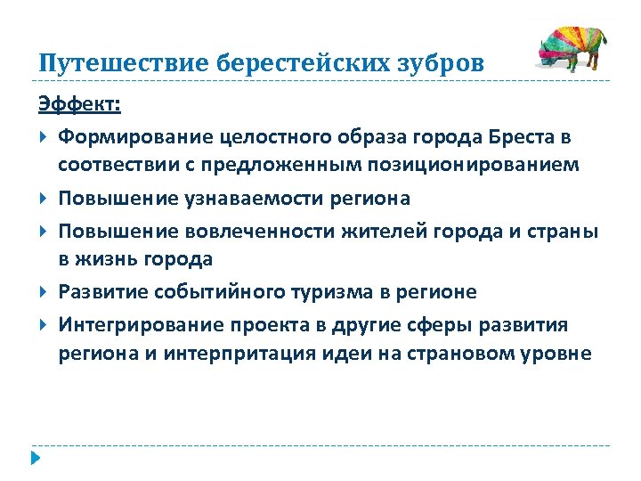 Путешествие берестейских зубров Эффект: Формирование целостного образа города Бреста в соотвествии с предложенным позиционированием