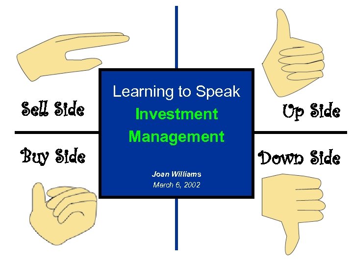 Sell Side Buy Side Learning to Speak Investment Management Joan Williams March 6, 2002