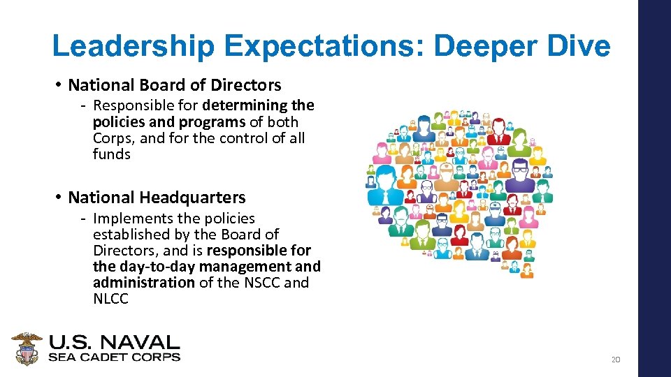 Leadership Expectations: Deeper Dive • National Board of Directors - Responsible for determining the