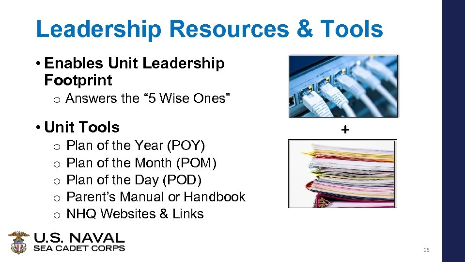 Leadership Resources & Tools • Enables Unit Leadership Footprint o Answers the “ 5