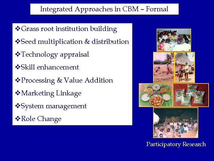Integrated Approaches in CBM – Formal v. Grass root institution building v. Seed multiplication