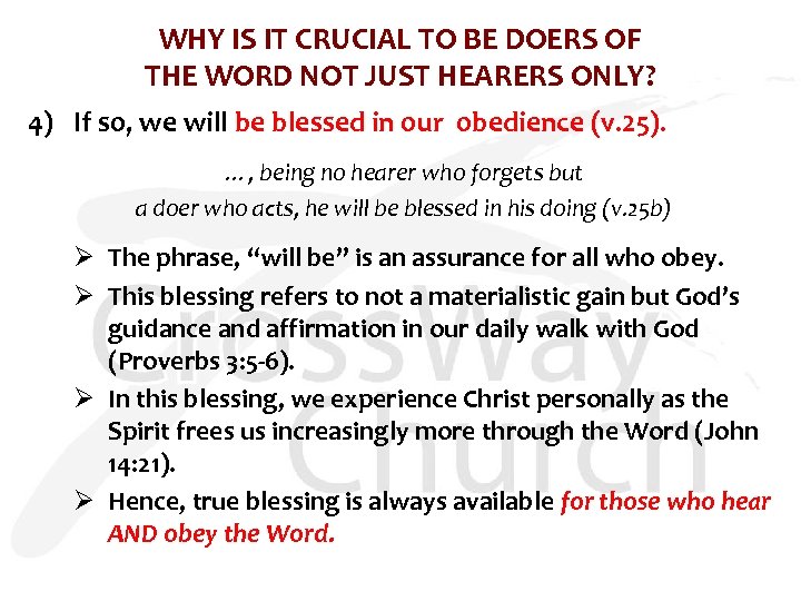 WHY IS IT CRUCIAL TO BE DOERS OF THE WORD NOT JUST HEARERS ONLY?
