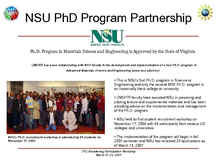 NSU Ph. D Program Partnership Ph. D. Program in Materials Science and Engineering is