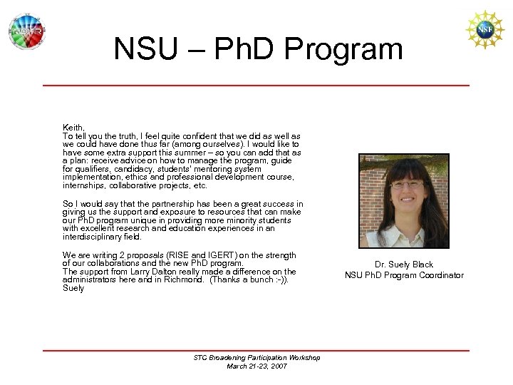 NSU – Ph. D Program Keith, To tell you the truth, I feel quite