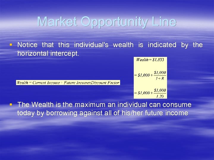 Market Opportunity Line § Notice that this individual's wealth is indicated by the horizontal