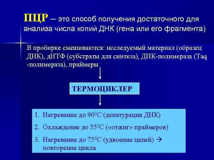 ПЦР – это способ получения достаточного для анализа числа копий ДНК (гена или его