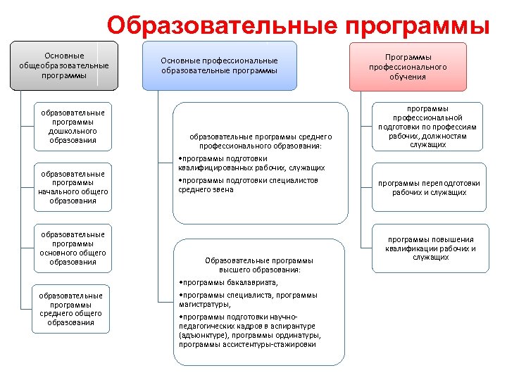 Образовательные программы Основные общеобразовательные программы дошкольного образования образовательные программы начального общего образования образовательные программы