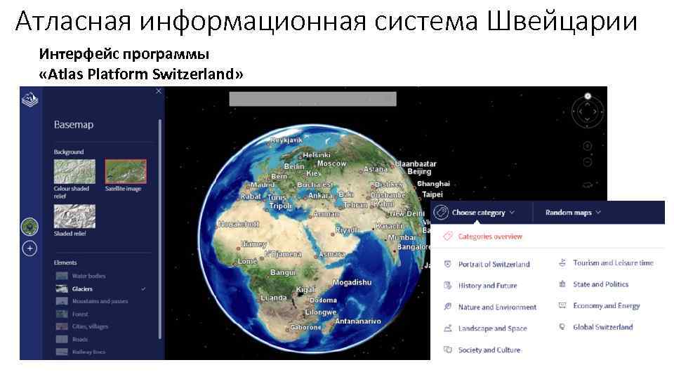 Атласная информационная система Швейцарии Интерфейс программы «Atlas Platform Switzerland» 