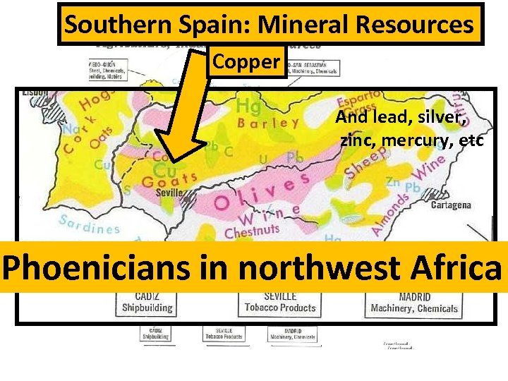 Southern Spain: Mineral Resources Copper And lead, silver, zinc, mercury, etc Phoenicians in northwest