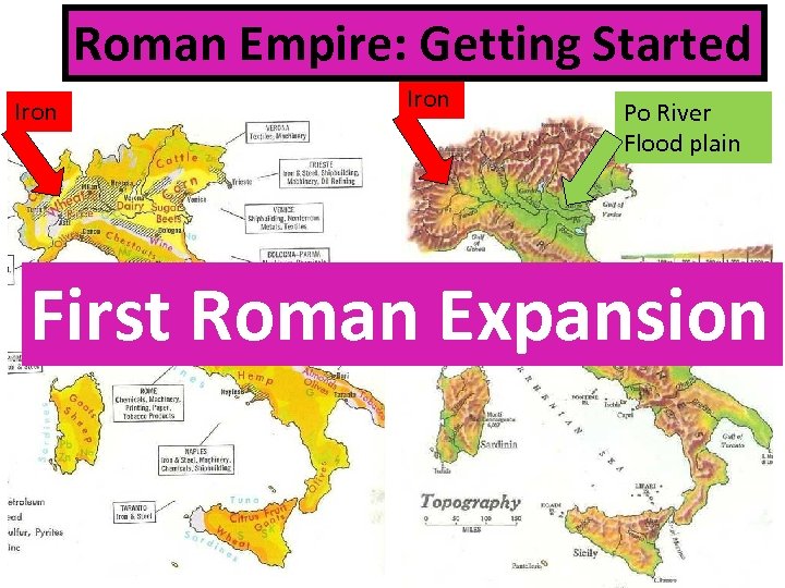 Roman Empire: Getting Started Iron Po River Flood plain First Roman Expansion 
