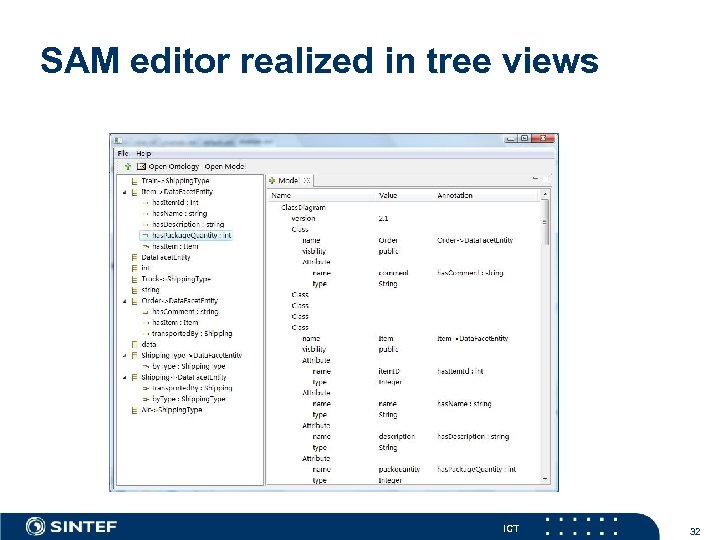 SAM editor realized in tree views ICT 32 