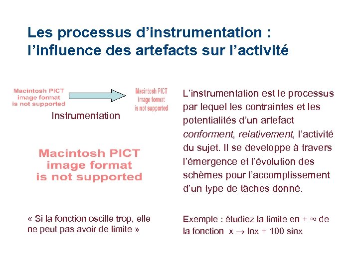 Les processus d’instrumentation : l’influence des artefacts sur l’activité Instrumentation « Si la fonction