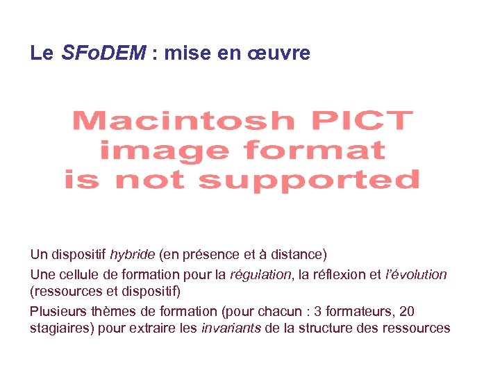 Le SFo. DEM : mise en œuvre Un dispositif hybride (en présence et à